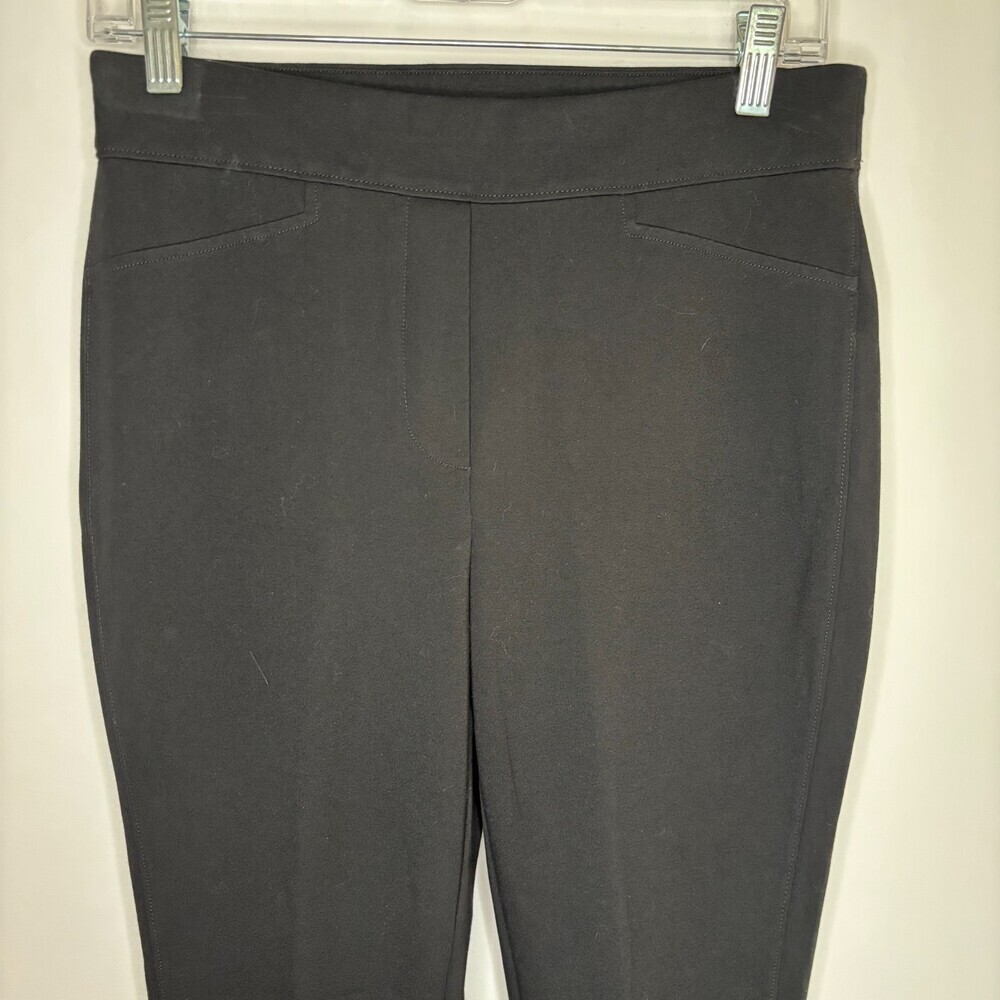 CHICO'S Ponte Pull On Pants Womens S 4 Black Stretch Ankle Buttons Faux Pockets